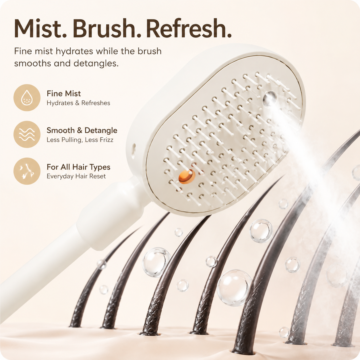 💥3-in-1 Mist Hair Brush – Smooth Frizz, Knots & Dry-Looking Hair Fast