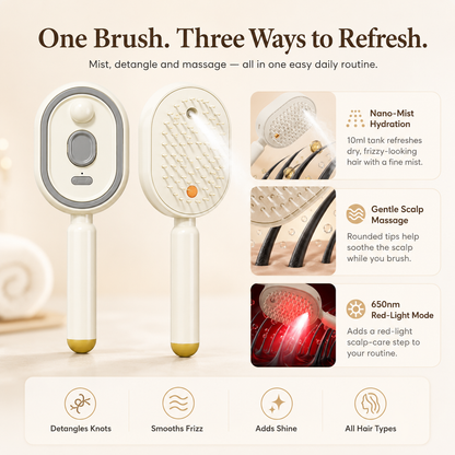 💥3-in-1 Mist Hair Brush – Smooth Frizz, Knots & Dry-Looking Hair Fast