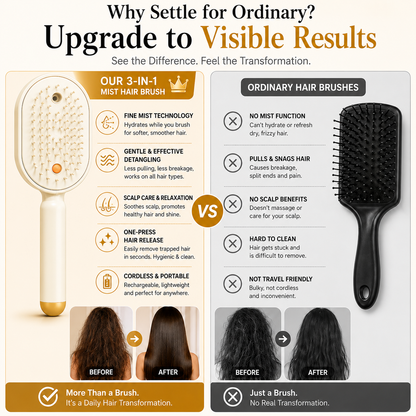 💥3-in-1 Mist Hair Brush – Smooth Frizz, Knots & Dry-Looking Hair Fast