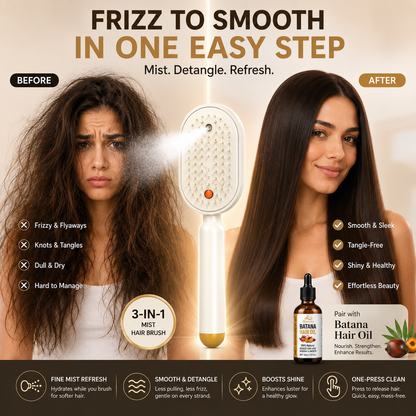 💥3-in-1 Mist Hair Brush – Smooth Frizz, Knots & Dry-Looking Hair Fast