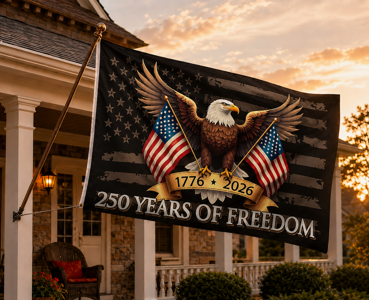 Black 250 Years Of Freedom Eagle Flag