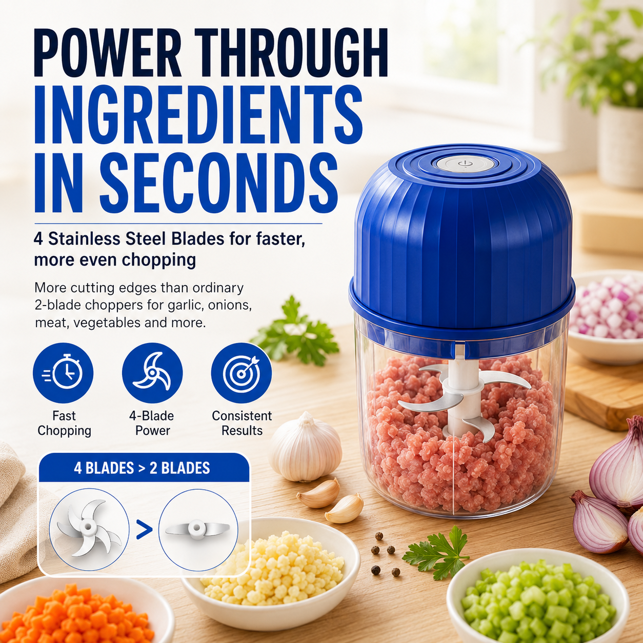 🔥Last Day 60% OFF — Cordless Multifunctional Mini Chopper with 4 Sharp Blades(📦Free Shipping)