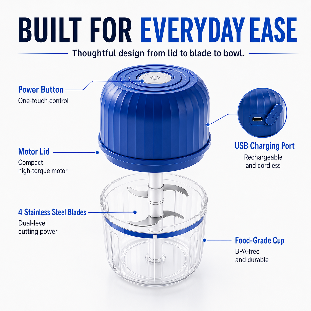 🔥Last Day 60% OFF — Cordless Multifunctional Mini Chopper with 4 Sharp Blades(📦Free Shipping)