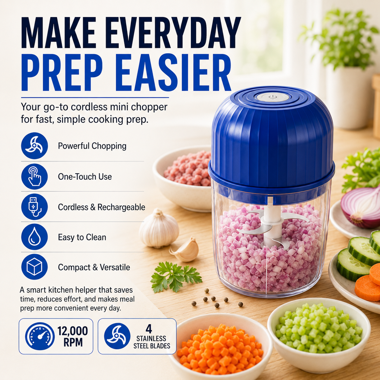 🔥Last Day 60% OFF — Cordless Multifunctional Mini Chopper with 4 Sharp Blades(📦Free Shipping)