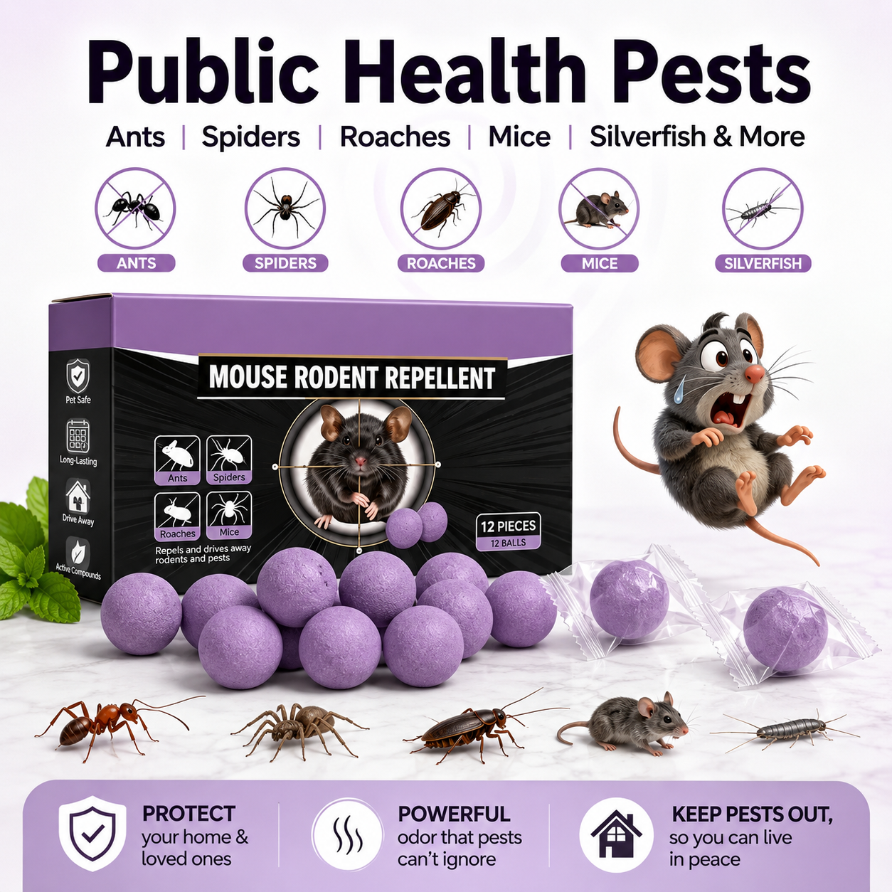 🐭 12-Pack Rodent Repellent Balls – Keep Mice Away from Your Home, Garage & Garden