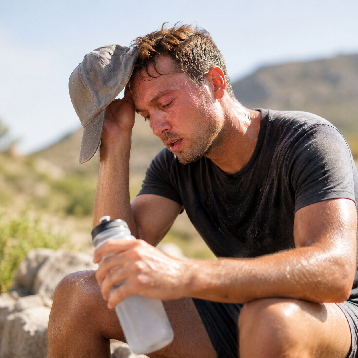 Person feeling exhausted from outdoor heat