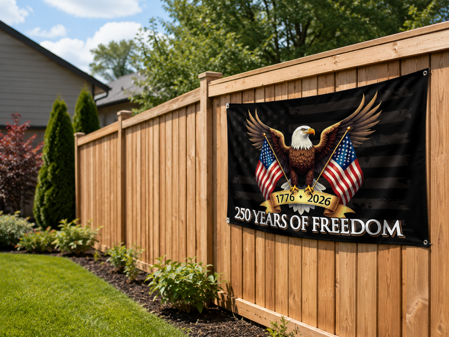 250th Anniversary Eagle Flag on fence line