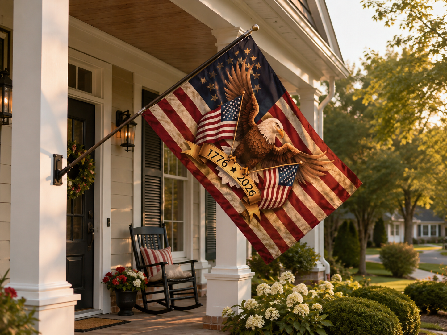 250th Anniversary Eagle Flag on front porch