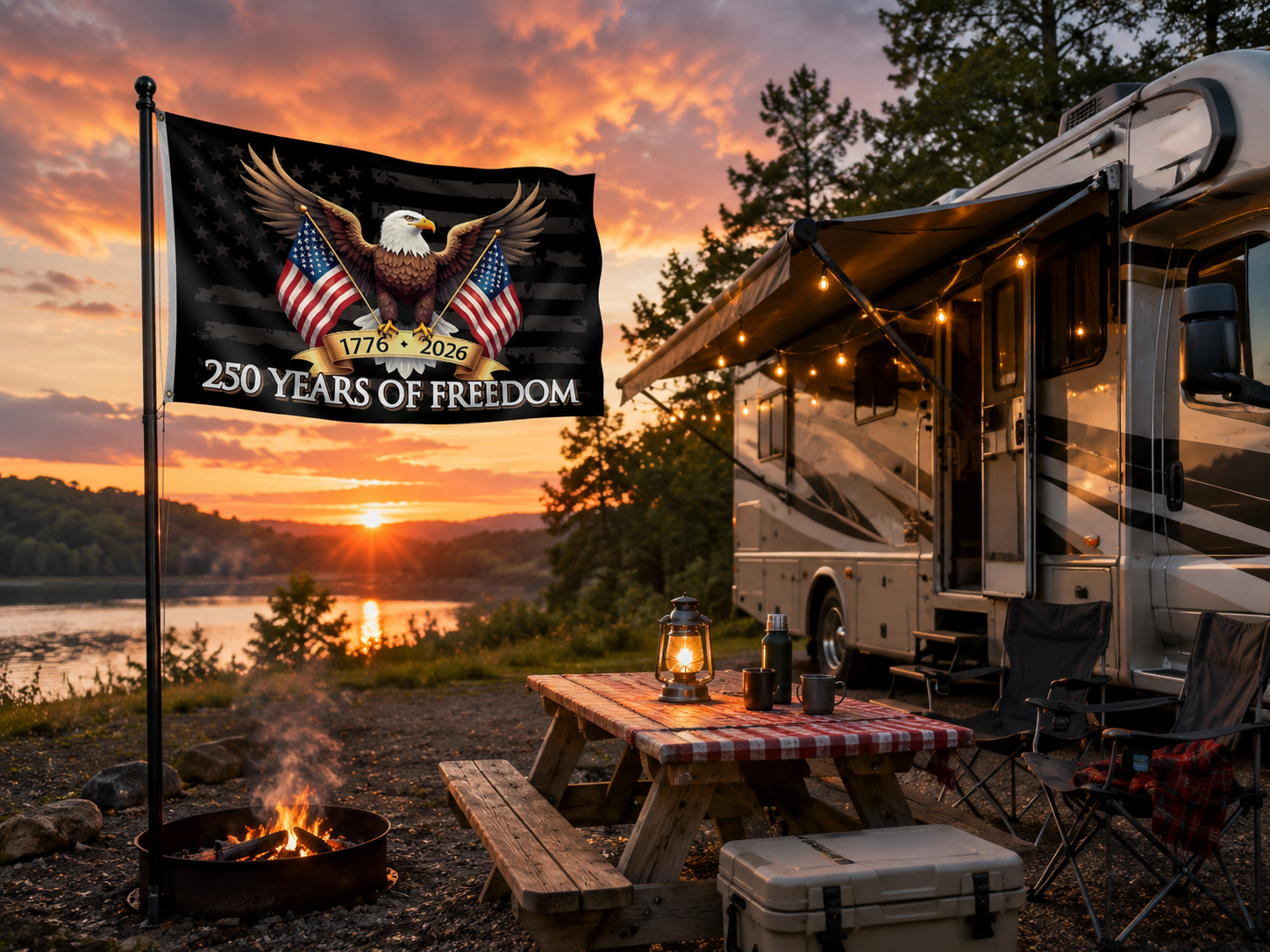 250th Anniversary Eagle Flag at RV campsite