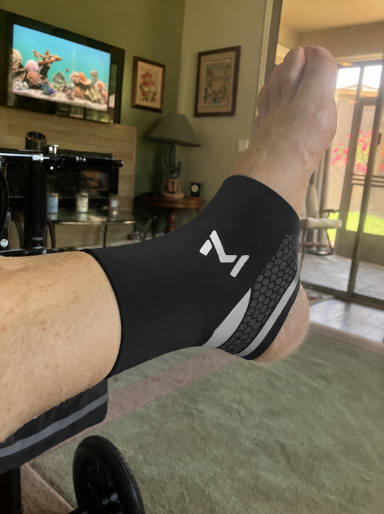 Structured ankle brace worn with sneakers