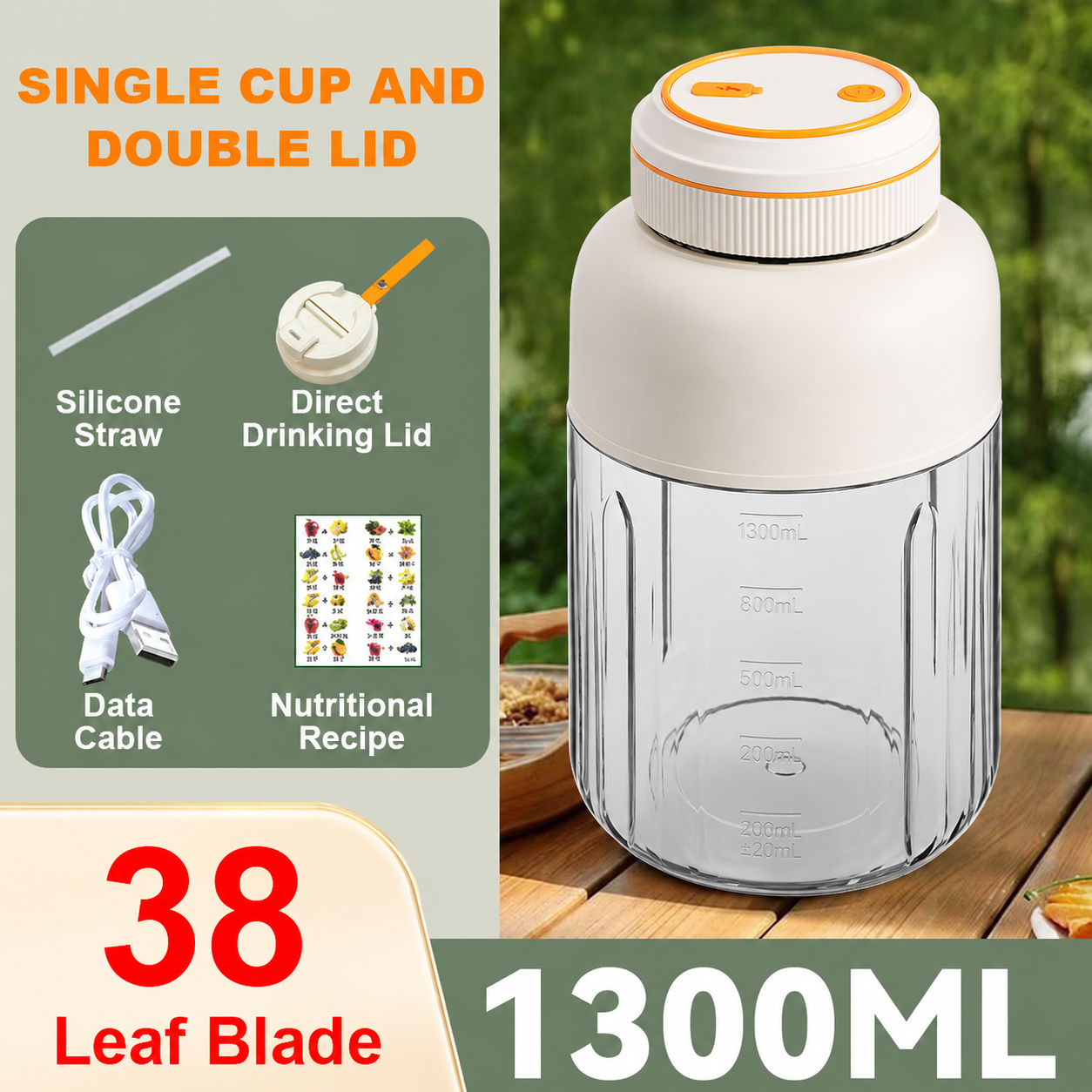 White 1300Ml+38 Blades