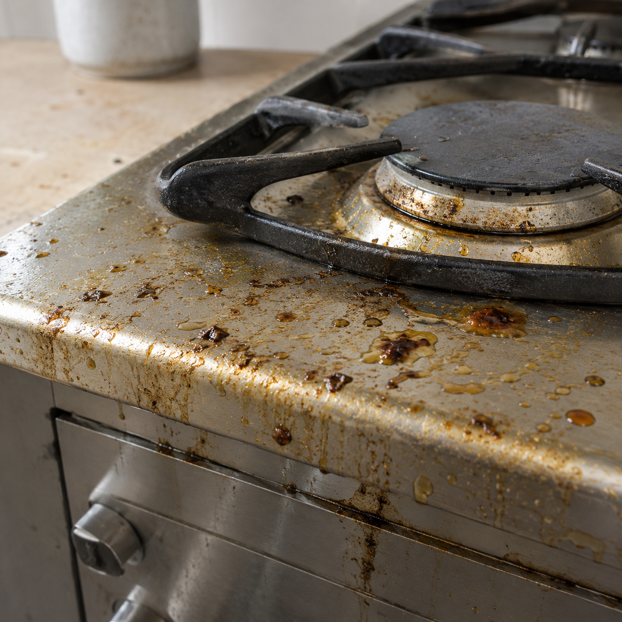 Greasy stove before