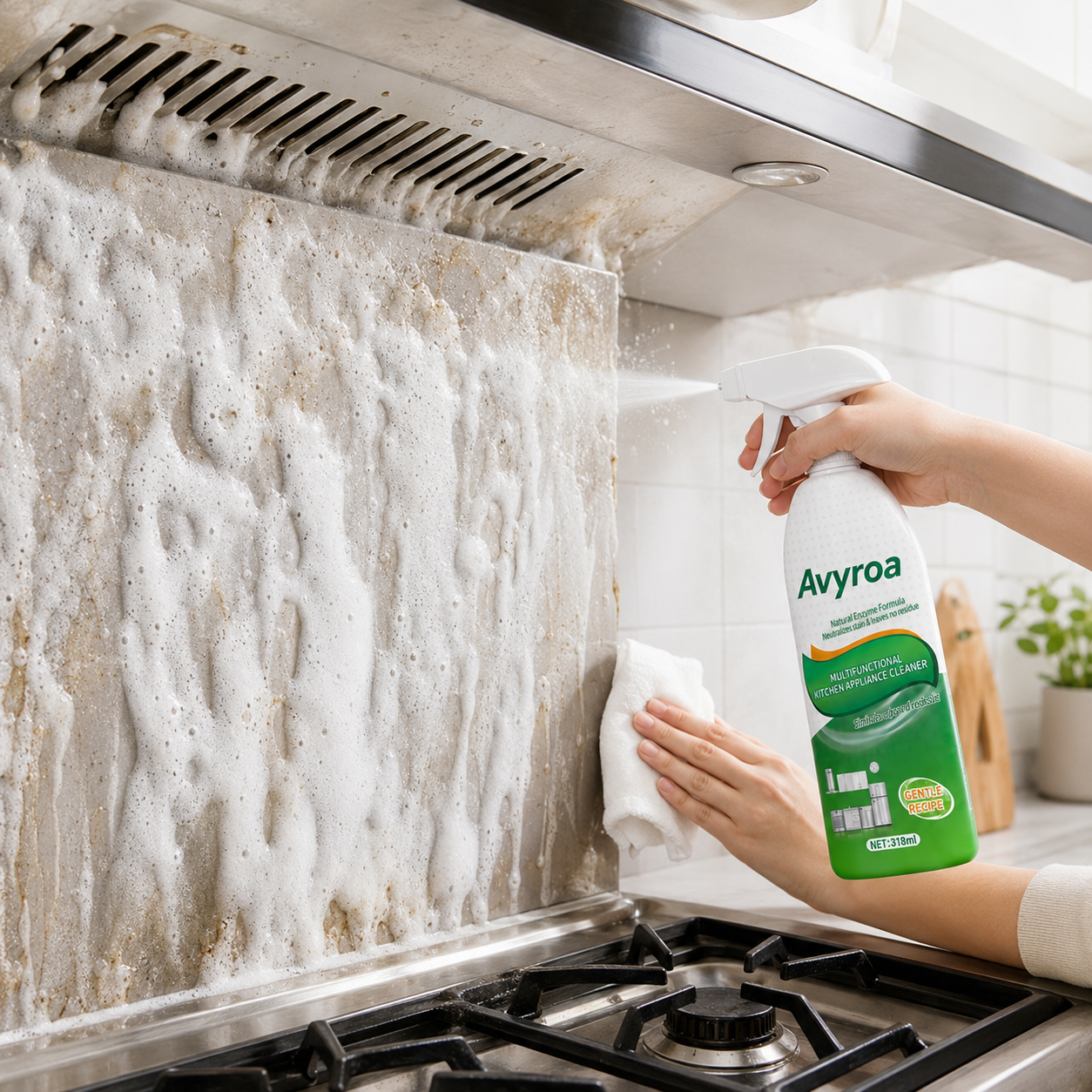 Thick foam cleaning kitchen grease