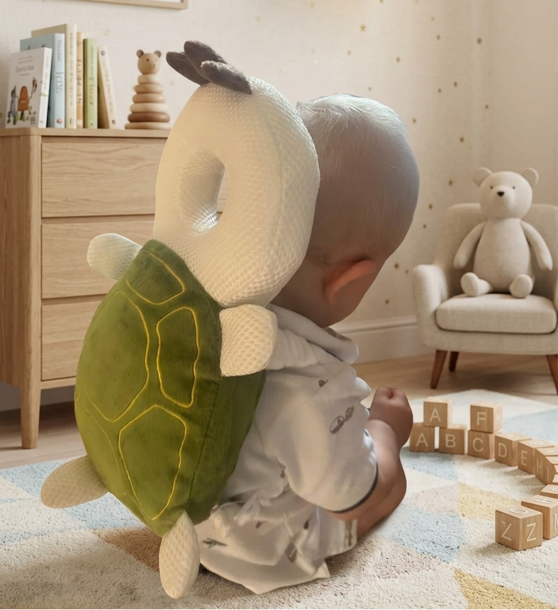 Baby wearing protective pillow