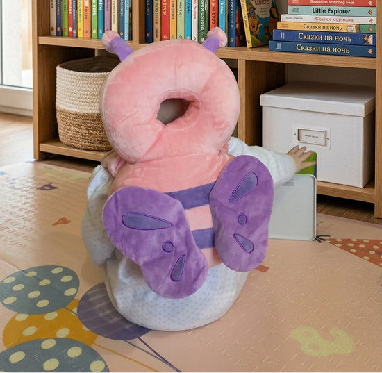 Baby crawling with protective pillow