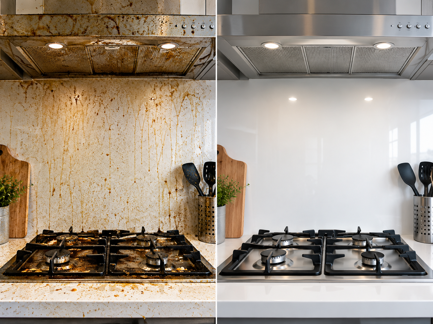 Kitchen grease remover before and after comparison