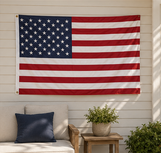 Regular American flag hanging on porch